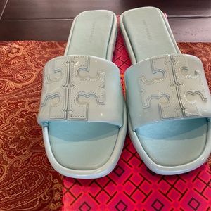 TORY BURCH DOUBLE T SPORT SLIDE SANDAL misty aqua,SZ 7, BNIB, MSRP$198